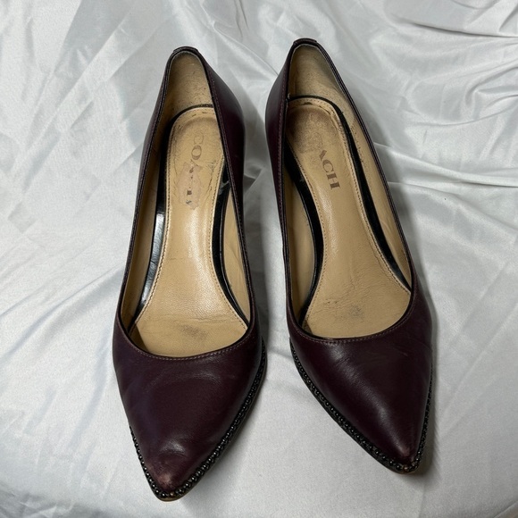 Coach Smith Beadchain Burgundy Maroon Beaded Trim Heels Size 8 - Picture 3 of 16